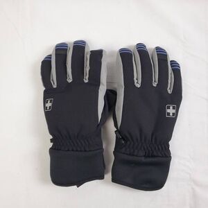 K-Swiss Men’s Winter Snow Gloves Black/Gray Soft Shell L-XL Blue Stripe Grip
